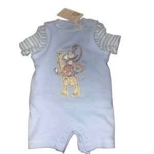 NWT Vintage 1990's George Organic's Jungle Overall Romper 3-6M Monkey Tiger Blue